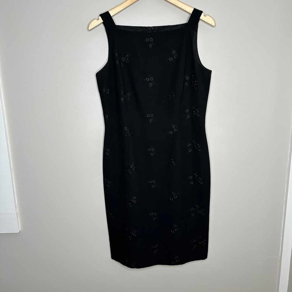 Talbots Women's‎ Black Sleeveless Square Neck Sheath Dress Floral Embroidered 10